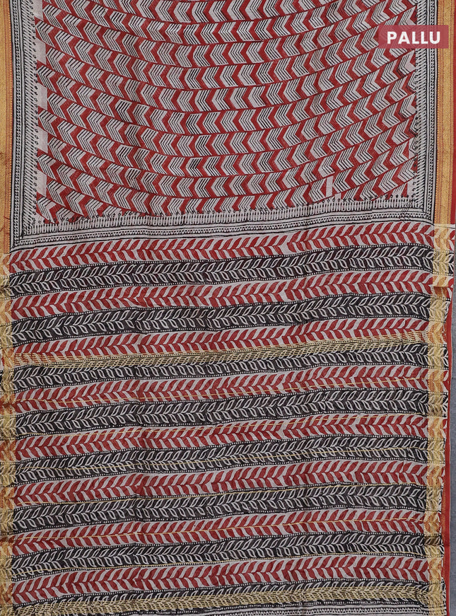 Chanderi bagru saree rustic maroon and beige with allover prints and maheshwari border