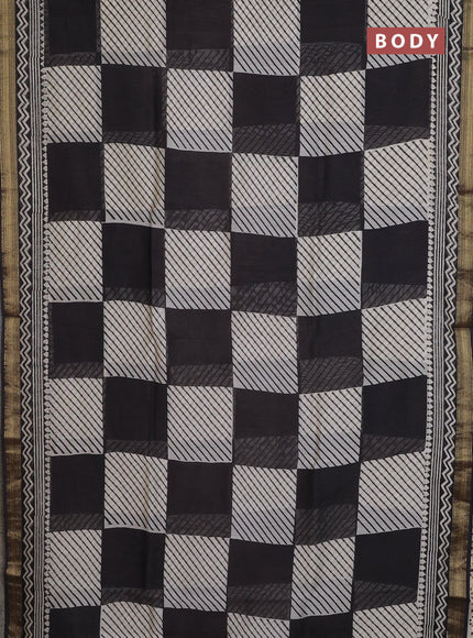 Chanderi bagru saree beige and black with allover geometric prints and maheshwari border