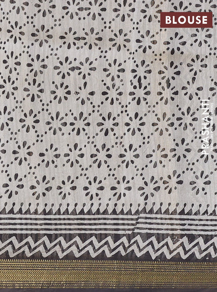 Chanderi bagru saree beige and black with allover geometric prints and maheshwari border