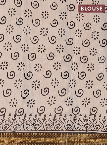 Chanderi bagru saree beige and black with allover geometric prints and maheshwari border