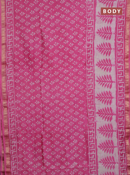 Chanderi bagru saree pink and beige with allover butta prints and maheshwari border