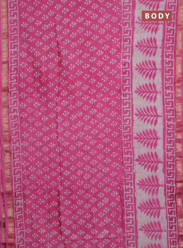 Chanderi bagru saree pink and beige with allover butta prints and maheshwari border