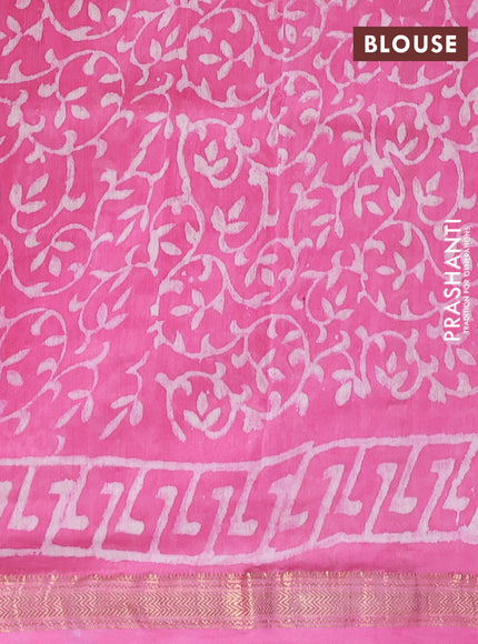 Chanderi bagru saree pink and beige with allover butta prints and maheshwari border