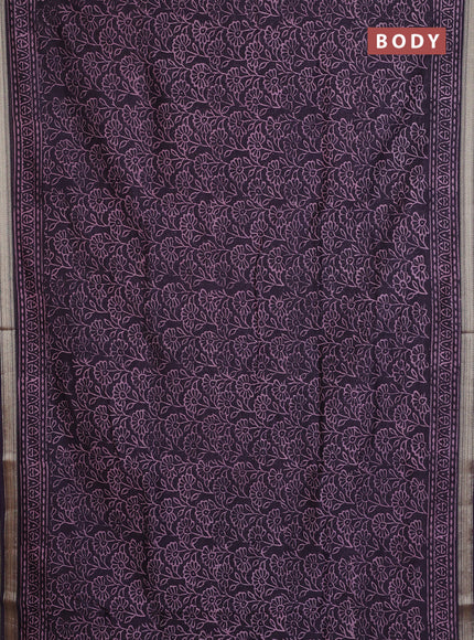 Chanderi bagru saree deep jamun with allover floral prints and maheshwari border