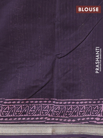 Chanderi bagru saree deep jamun with allover floral prints and maheshwari border