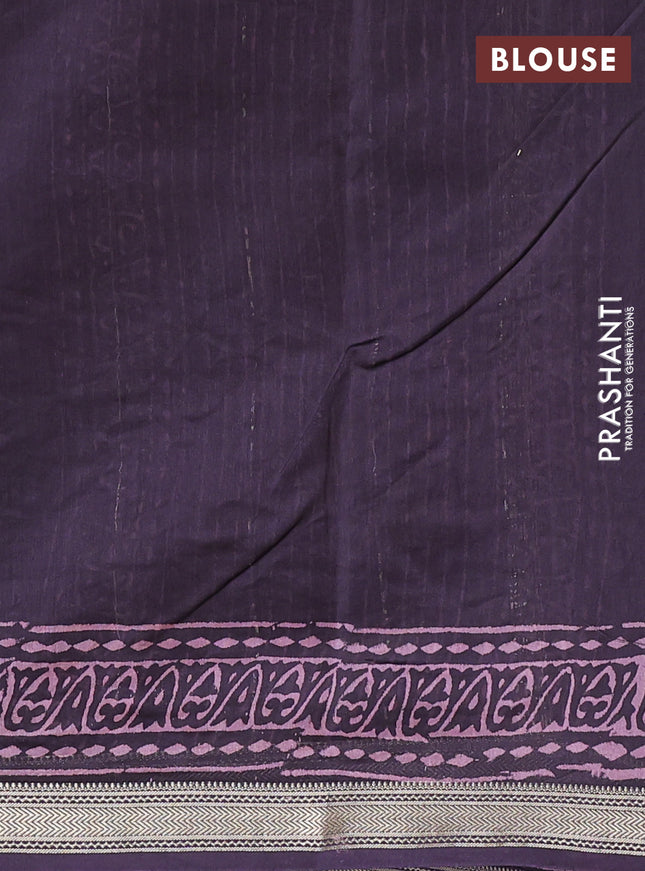 Chanderi bagru saree deep jamun with allover floral prints and maheshwari border