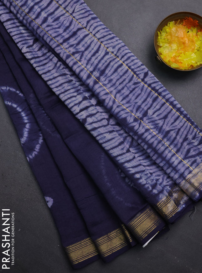 Chanderi bagru saree navy blue with shibori prints and maheshwari border