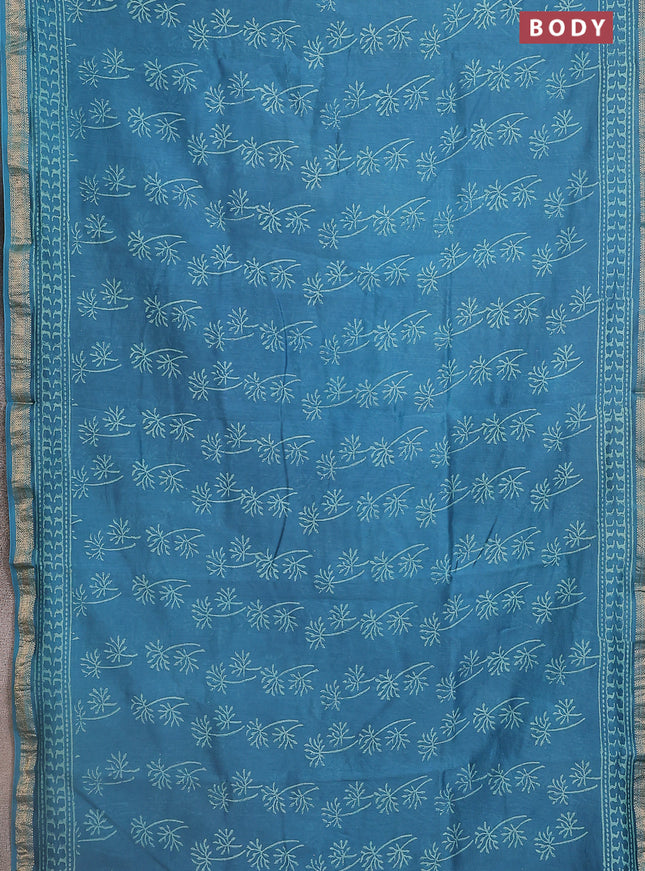 Chanderi bagru saree blue with butta prints and maheshwari border