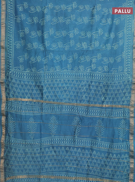 Chanderi bagru saree blue with butta prints and maheshwari border