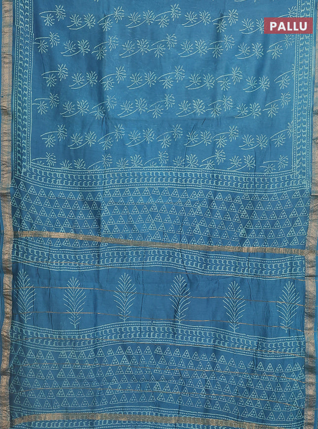 Chanderi bagru saree blue with butta prints and maheshwari border