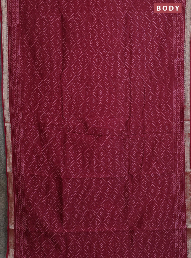 Chanderi bagru saree maroon with allover prints and maheshwari border