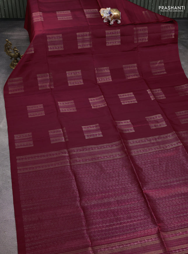 Pure soft silk saree maroon with thread & zari woven box type buttas in borderless style