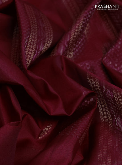Pure soft silk saree maroon with thread & zari woven box type buttas in borderless style
