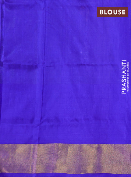 Pure uppada silk saree dual shade of greenish blue and blue with silver & gold zari woven buttas and zari woven border