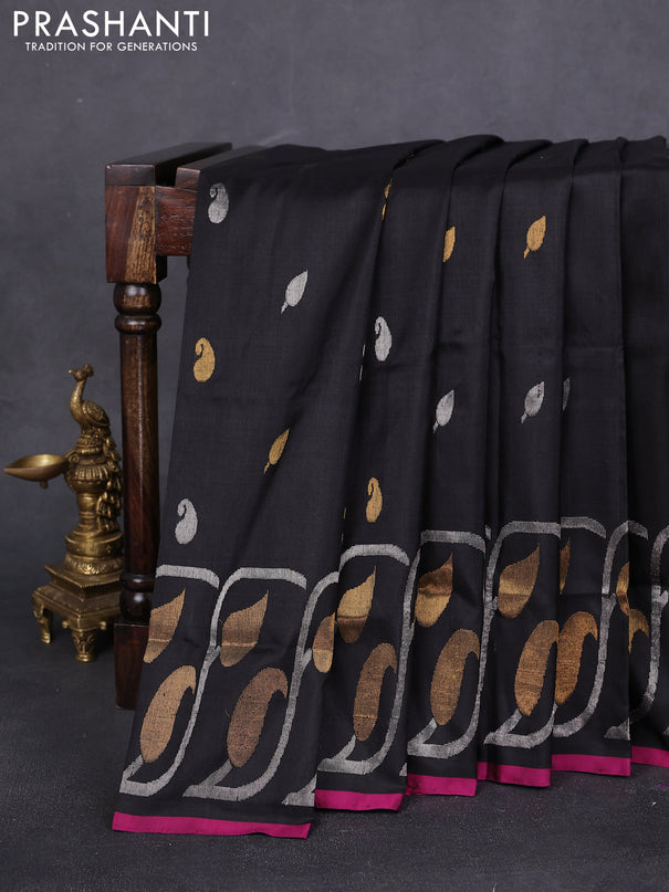 Pure uppada silk saree black and pink with zari woven paisley buttas and zari woven border