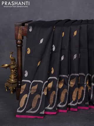 Pure uppada silk saree black and pink with zari woven paisley buttas and zari woven border