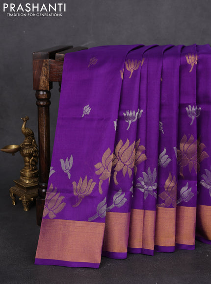 Pure uppada silk saree violet with silver & gold zari woven buttas and zari woven border