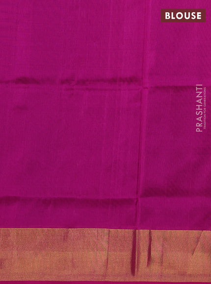 Pure uppada silk saree bottle green and pink with silver & gold zari woven tilak buttas and zari woven border
