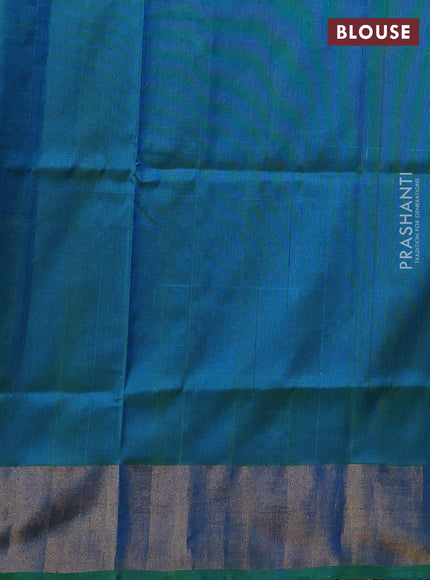 Pure uppada silk saree cs blue and dual shade of greenish blue with silver & gold zari woven tilak buttas and zari woven border
