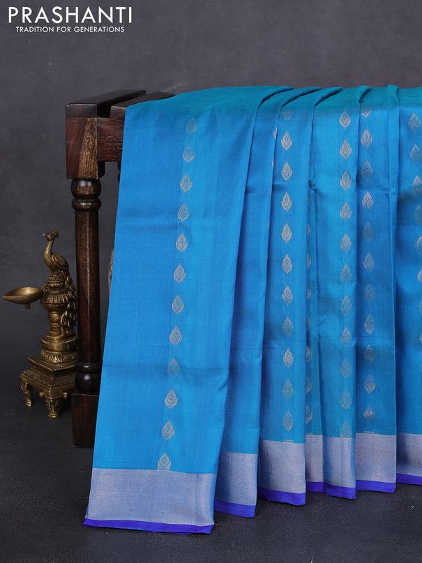 Pure uppada silk saree cs blue and blue with silver zari woven buttas and silver zari woven border