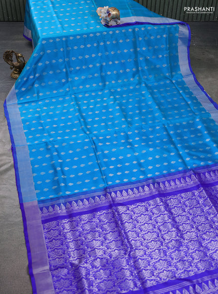 Pure uppada silk saree cs blue and blue with silver zari woven buttas and silver zari woven border
