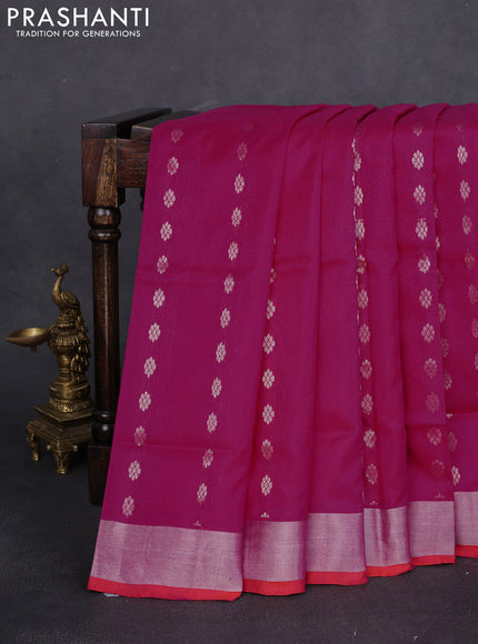 Pure uppada silk saree pink and dual shade of pinkish orange with silver zari woven buttas and silver zari woven border