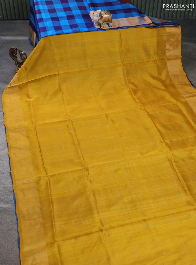 Pure uppada partly silk saree yellow and teal blue with plain body and zari woven border