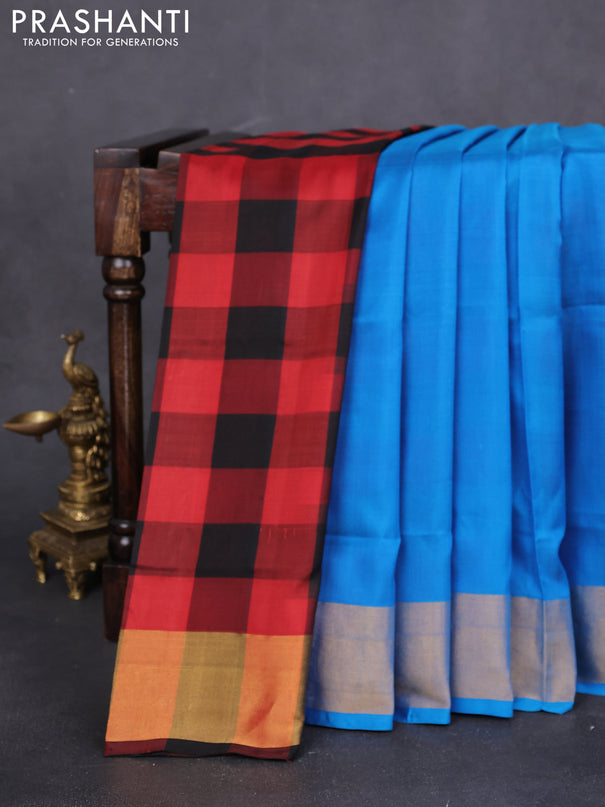 Pure uppada partly silk saree cs blue and black maroon with plain body and zari woven border