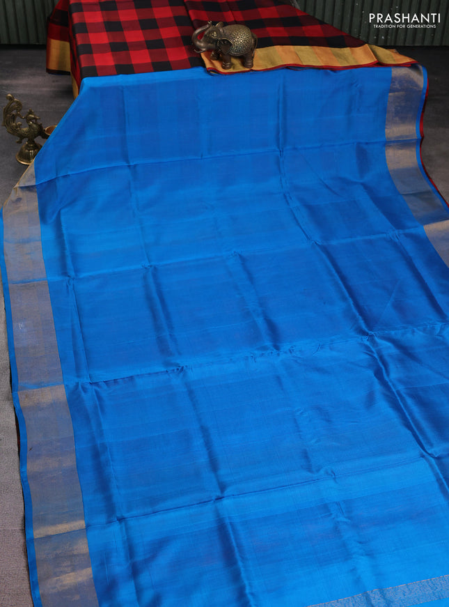 Pure uppada partly silk saree cs blue and black maroon with plain body and zari woven border