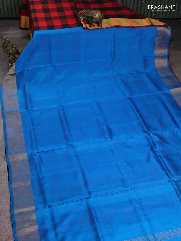 Pure uppada partly silk saree cs blue and black maroon with plain body and zari woven border