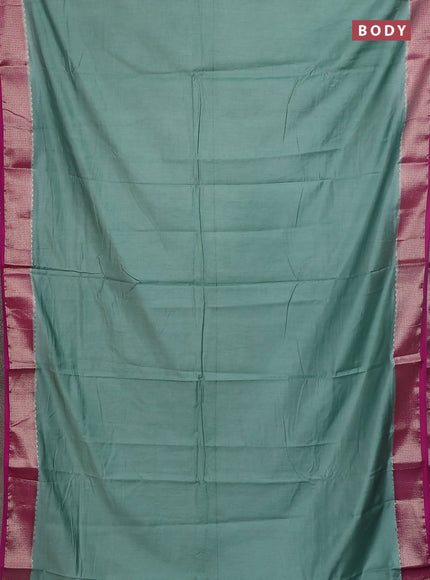 Semi mangalgiri saree pastel green and purple with plain body and zari woven border