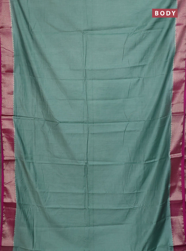 Semi mangalgiri saree pastel green and purple with plain body and zari woven border