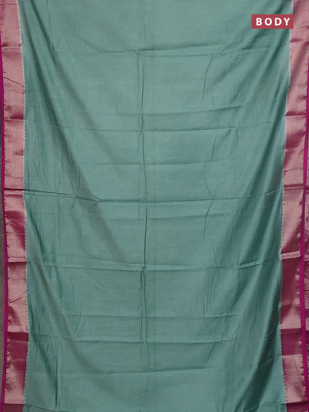 Semi mangalgiri saree pastel green and purple with plain body and zari woven border