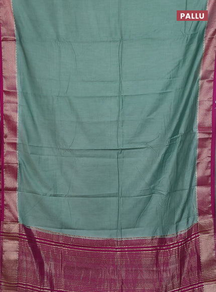 Semi mangalgiri saree pastel green and purple with plain body and zari woven border