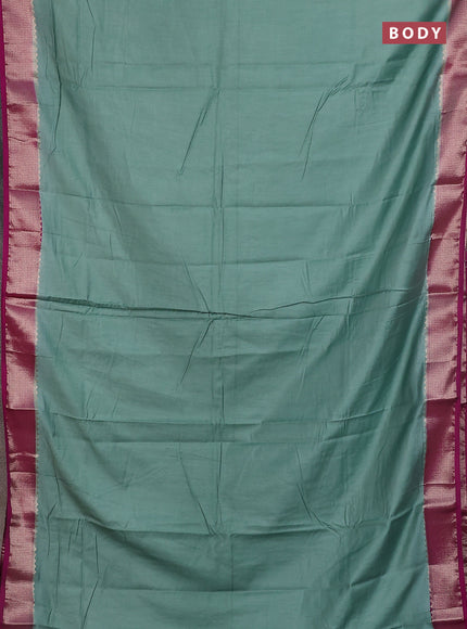Semi mangalgiri saree pastel green and violet with plain body and zari woven border