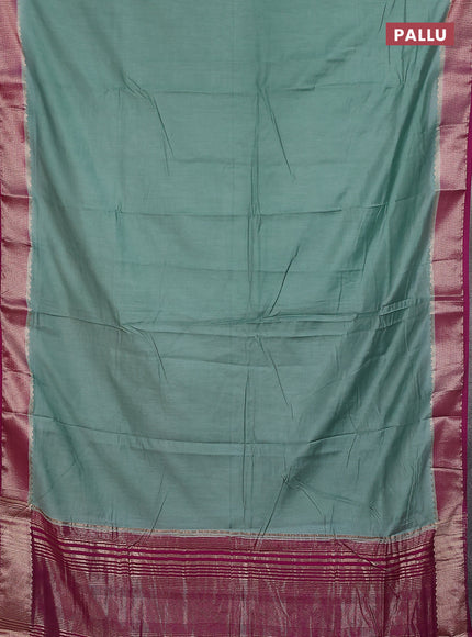 Semi mangalgiri saree pastel green and violet with plain body and zari woven border