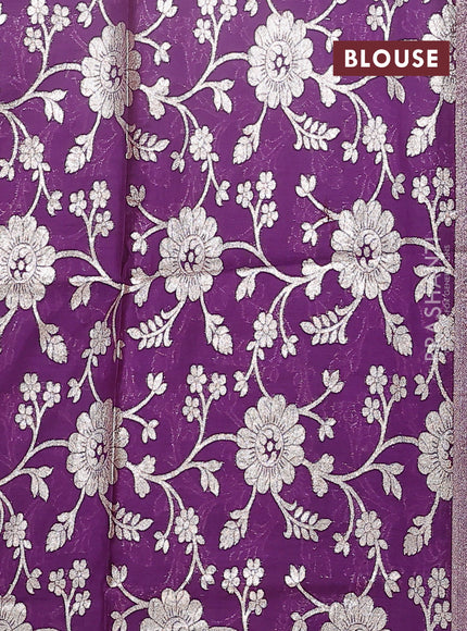 Semi mangalgiri saree pastel green and violet with plain body and zari woven border
