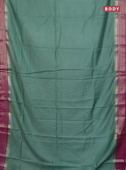 Semi mangalgiri saree pastel green and violet with plain body and zari woven border