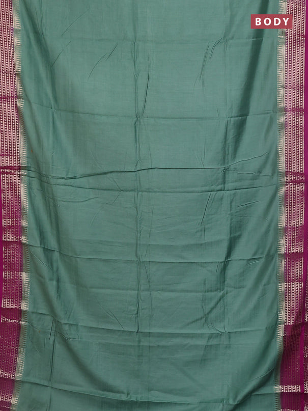 Semi mangalgiri saree pastel green and violet with plain body and zari woven border