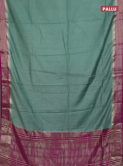 Semi mangalgiri saree pastel green and violet with plain body and zari woven border