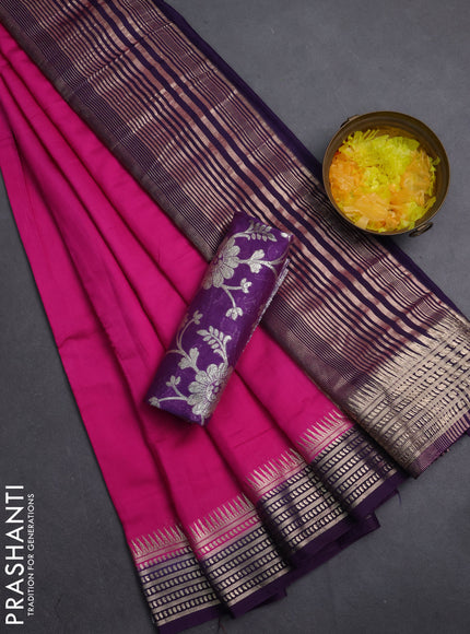 Semi mangalgiri saree pink and blue with plain body and zari woven border