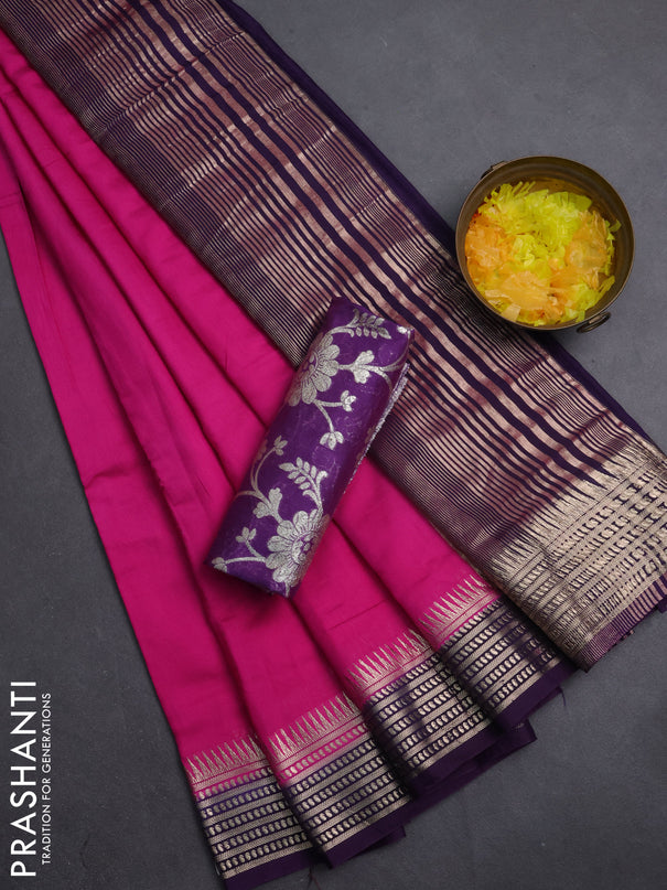 Semi mangalgiri saree pink and blue with plain body and zari woven border