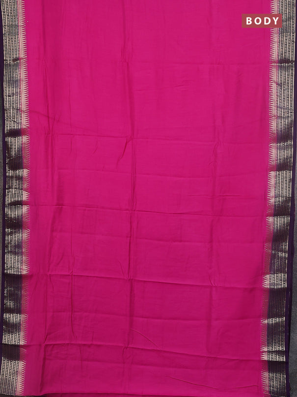 Semi mangalgiri saree pink and blue with plain body and zari woven border