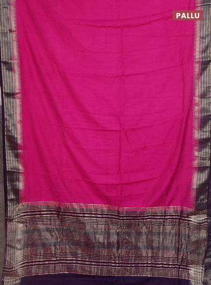 Semi mangalgiri saree pink and blue with plain body and zari woven border