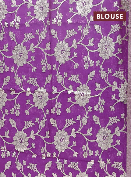 Semi mangalgiri saree pink and blue with plain body and zari woven border