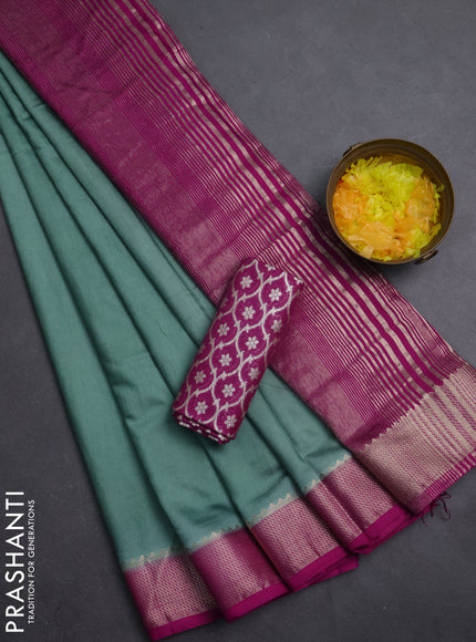 Semi mangalgiri saree pastel green and purple with plain body and zari woven border