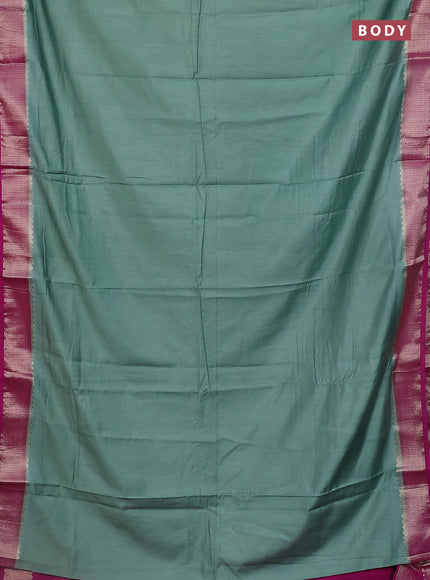 Semi mangalgiri saree pastel green and purple with plain body and zari woven border
