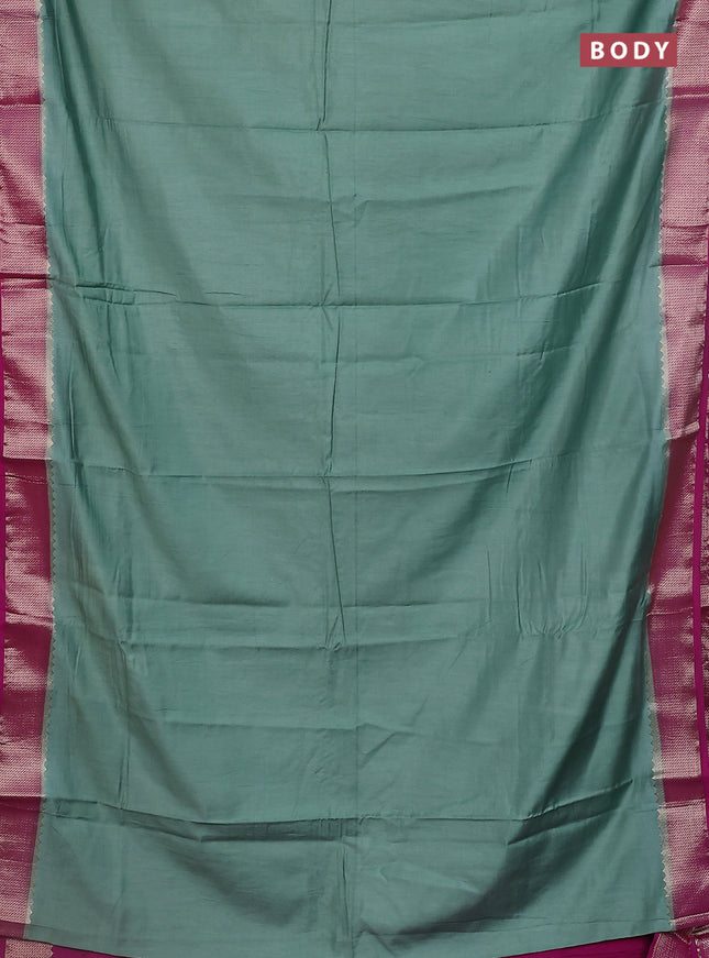Semi mangalgiri saree pastel green and purple with plain body and zari woven border
