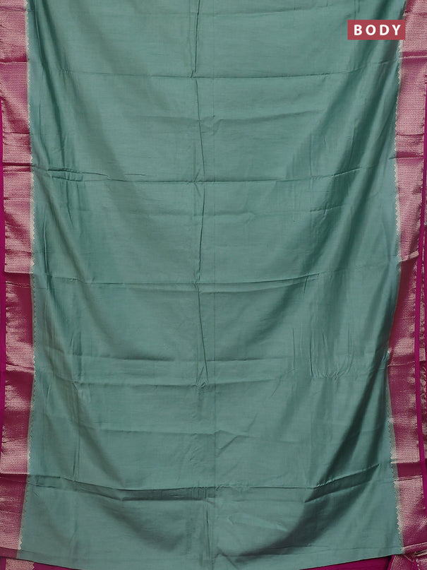 Semi mangalgiri saree pastel green and purple with plain body and zari woven border