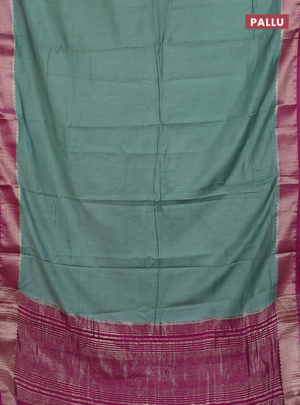 Semi mangalgiri saree pastel green and purple with plain body and zari woven border